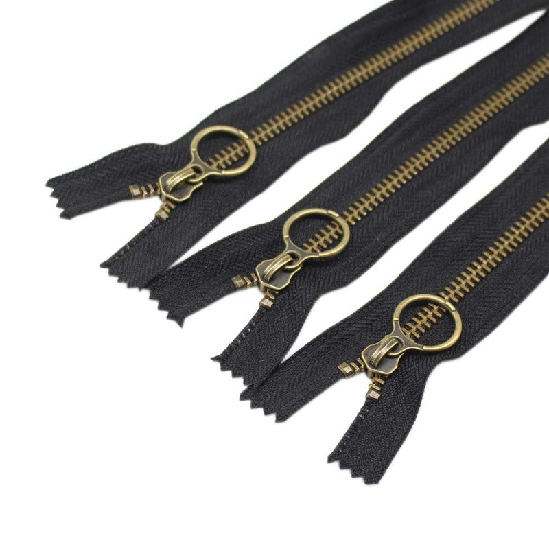YaHoGa 10PCS 14 Inch (35cm) #5 Antique Brass Plated Metal Zippers Bulk Close End Metal Zippers for Sewing Purse Bags Crafts (#5 Anti-Brass) - Image 1